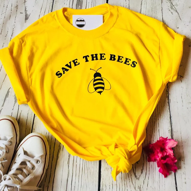 

Save The Bees T Shirt Women 90s Grunge White Top Short Sleeve O-Neck Cotton Tshirt Help More Bees Womens Clothing Drop Shipping