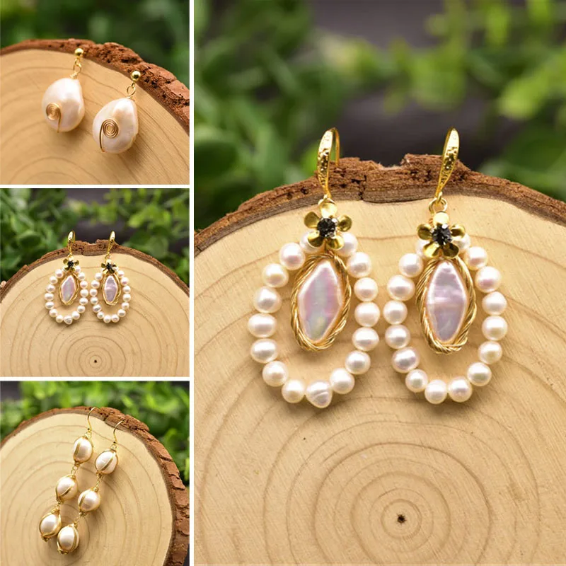 

Original Natural Fresh Water White Pearl Long Earrings Drop Earrings For Women Wedding Handmade Fashion Gift Jewelry Accessories