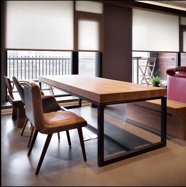 Винтажный обеденный стол из кованого железа в стиле ретро лофт деревянный и стул