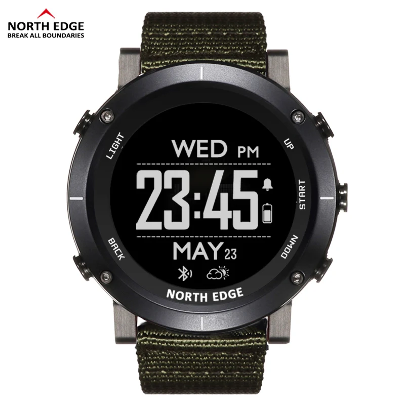 Green North Edge мужские спортивные цифровые часы водонепроницаемые 50 м часы gps Погодный альтиметр барометр компас пульсометр походные часы - Цвет: Green