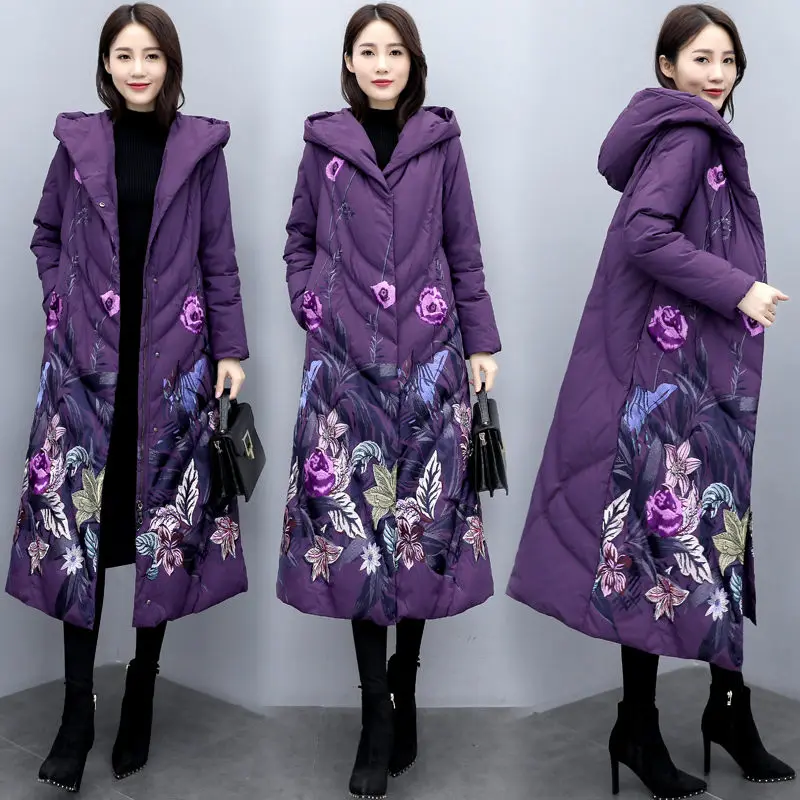 Женская Стеганая куртка средней длины зимняя в стиле ретро с капюшоном китайском