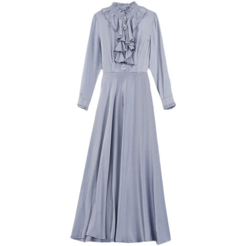 

COIGARSAM 3XL Plus Size Women Long dress New Spring Dresses Gray Red Navy Champagne Black Lake Blue 3012