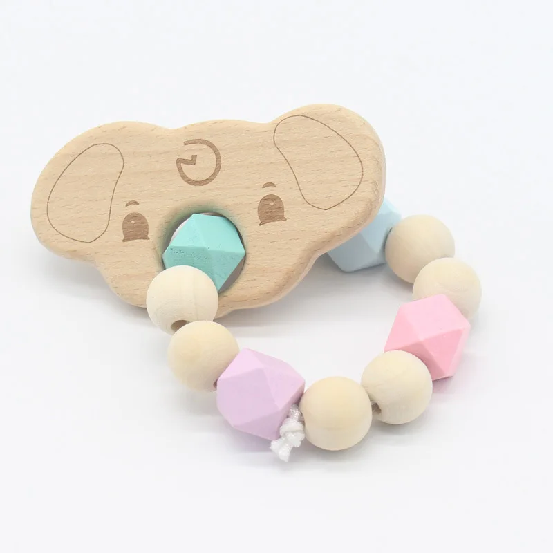 

1Pcs Baby Teether Bracelet Cute Wooden Baby Beech Toy Solid Color Infant Baby Bracelet Teething Gifts