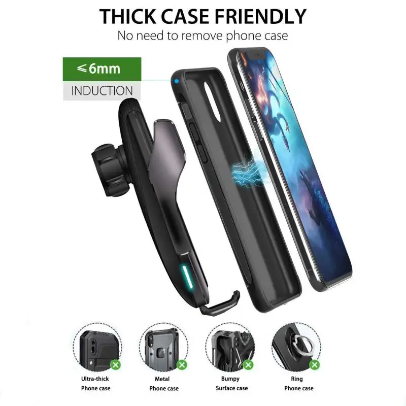 

Automatic Clamping QI Wireless Car Charger Mount Smart Sensor Fast Charging Holder For IPhone 8 X XR XS 11 Samsung S10 S9 S8