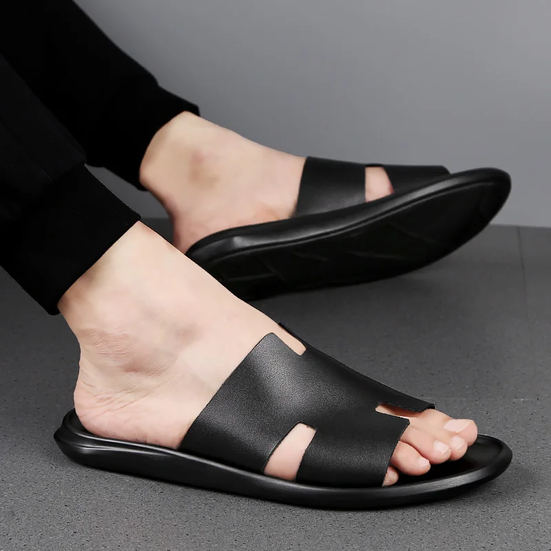 Мужские сандалии из натуральной кожи повседневные воловьей пляжная обувь