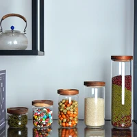 home glass bottles wooden lid sealed coffee beans tea storage jar transparent kitchen grain dried fruit food storage container