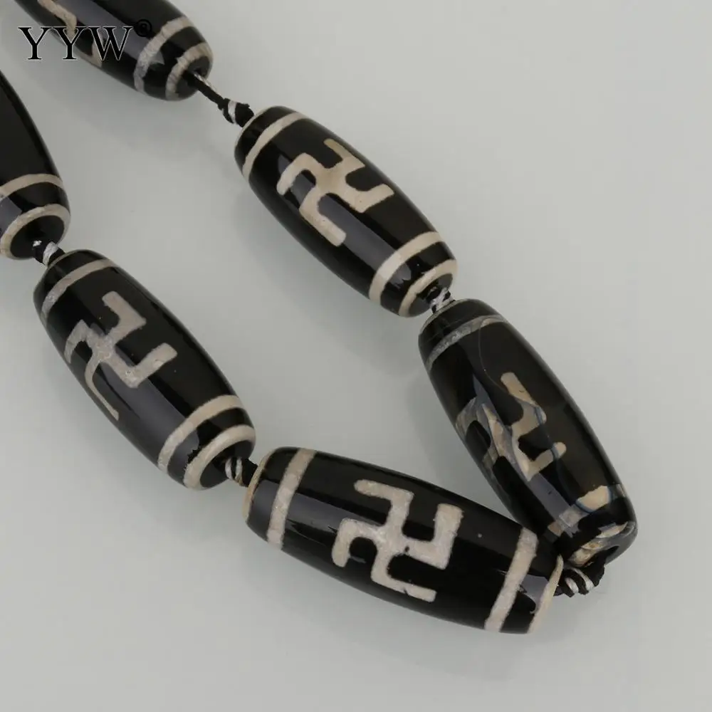 8PCs/Strand Natural Tibetan Agates Beads Two Tone More Luck Stone For Jewelry Making Column Shape Gifts Men Women | Украшения и