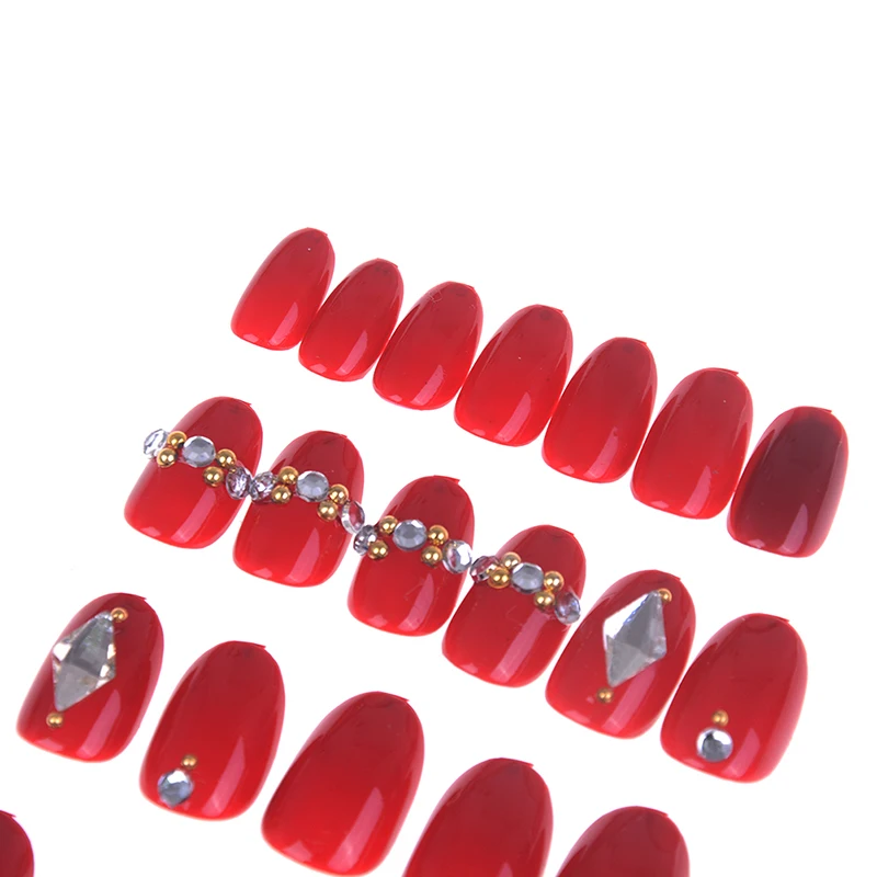 24PCS 24 шт./компл. красный накладные ногти для ног, 3D акриловая Снежинка поддельные накладные ногти со сверкающими золотистыми линия для Неил арта украшения для кончиков ногтей Рождество должно 19 стилей - Цвет: 24PCS