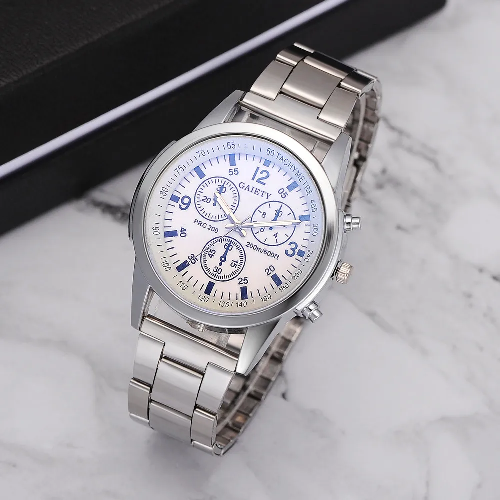 

Men Sliver Watch Blu-ray Stainless Steel Band Quartz Analog Business Wrist Watch Montre Homme Часы Мужские Наручные