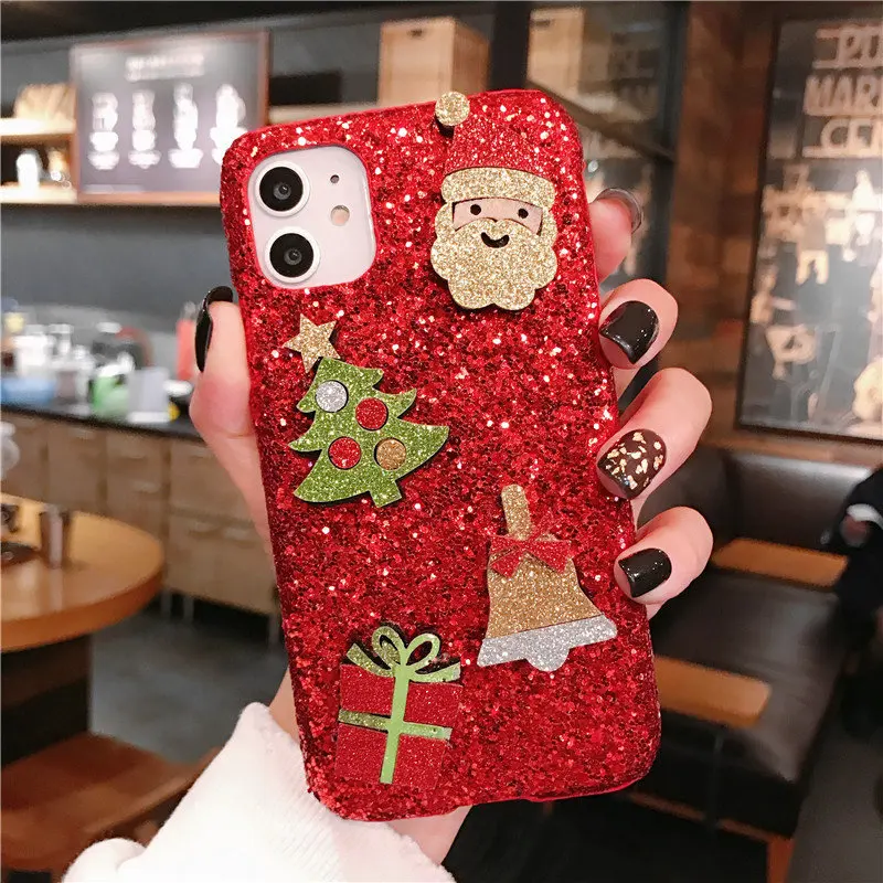 

Luxury DIY Happy Christmas Holiday Shiny Phone Case For iPhone12 12Pro Max 11 11Pro Max X XR XS Max Fashion Soft Silicone Cover