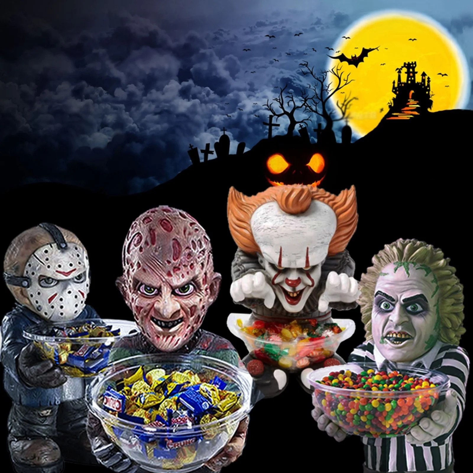 Resina de truco o trato para Halloween, payaso de Horror, enano divertido, decoraciones de Halloween para decoraci&oacute;n del hogar, gnomos de Horror al aire libre, estatua de jard&iacute;n-1