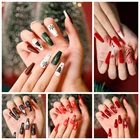 Накладные ногти, накладные ногти, рождественские товары для дизайна ногтей, коллекция накладных ногтей, накладные ногти средней длины, полное покрытие ногтей