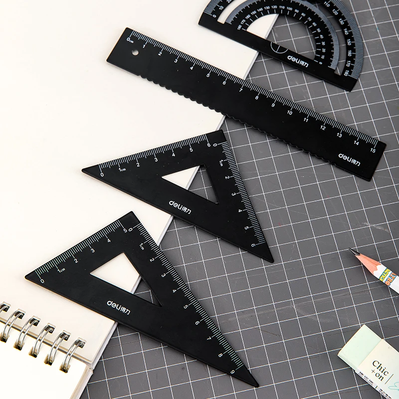 DELI Aluminum Ruler Set Drawing Measurement Triangle ruler straightedge Protractor Drafting Supplies Geometry rulers set | Канцтовары