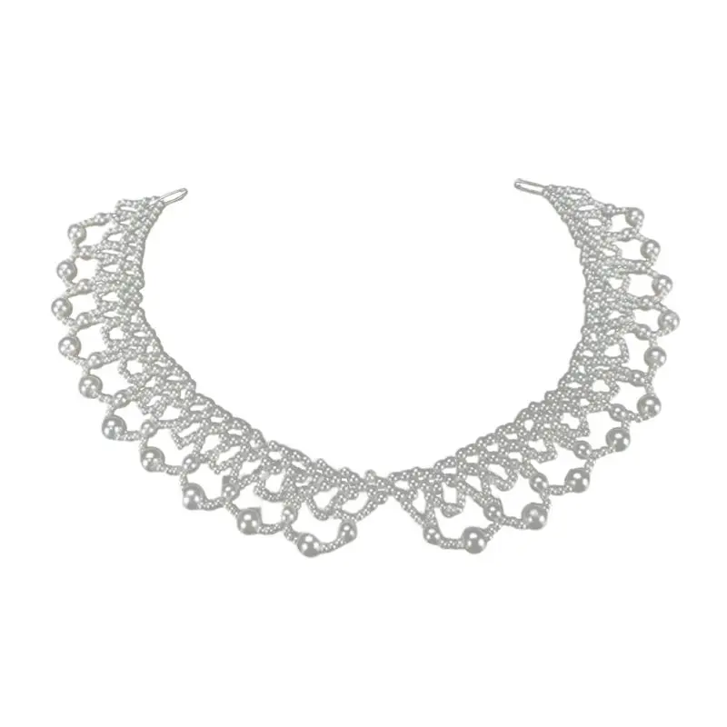 

Ethnic Chunky Woven Necklace Wavy Imitation Pearl Beads Pendant Choker DIY Craft Short Fake Collar for Women Bib Costume Jewelry