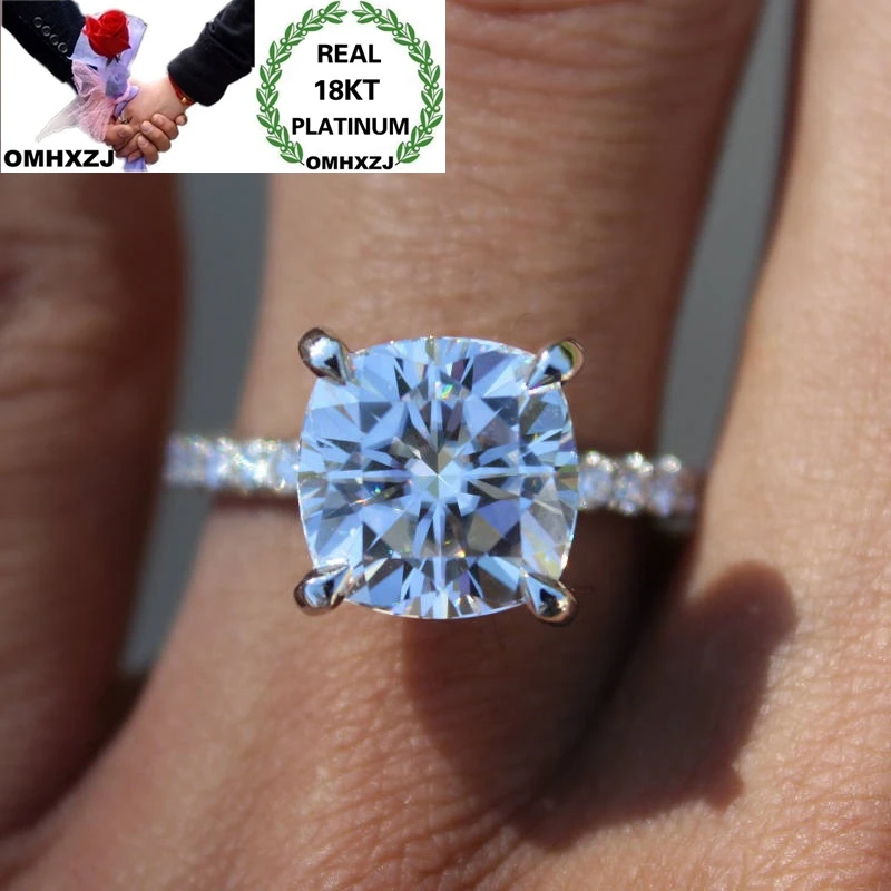 

OMHXZJ Wholesale European Fashion Hot Woman Girl Party Birthday Wedding Gift Square Slim AAA Zircon 18KT White Gold Ring RR891