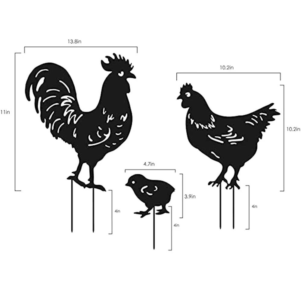

3pcs Chicken Yard Art Hen Yard Decor Chicken Family Gardening Ornaments Outdoor Garden Backyard Lawn Stakes Gift