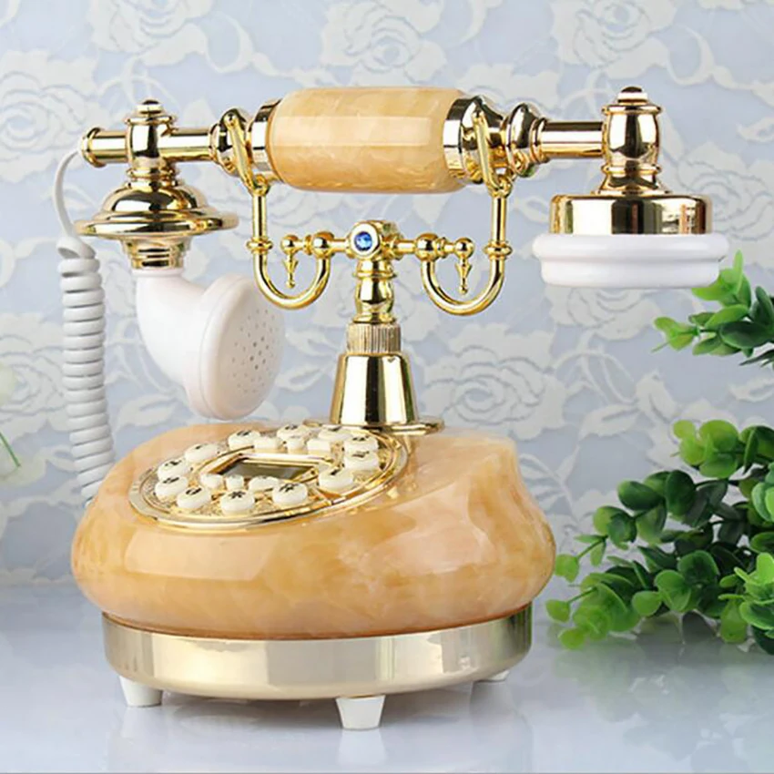 Стационарный ретро телефон из натурального нефрита старинный с динамиком