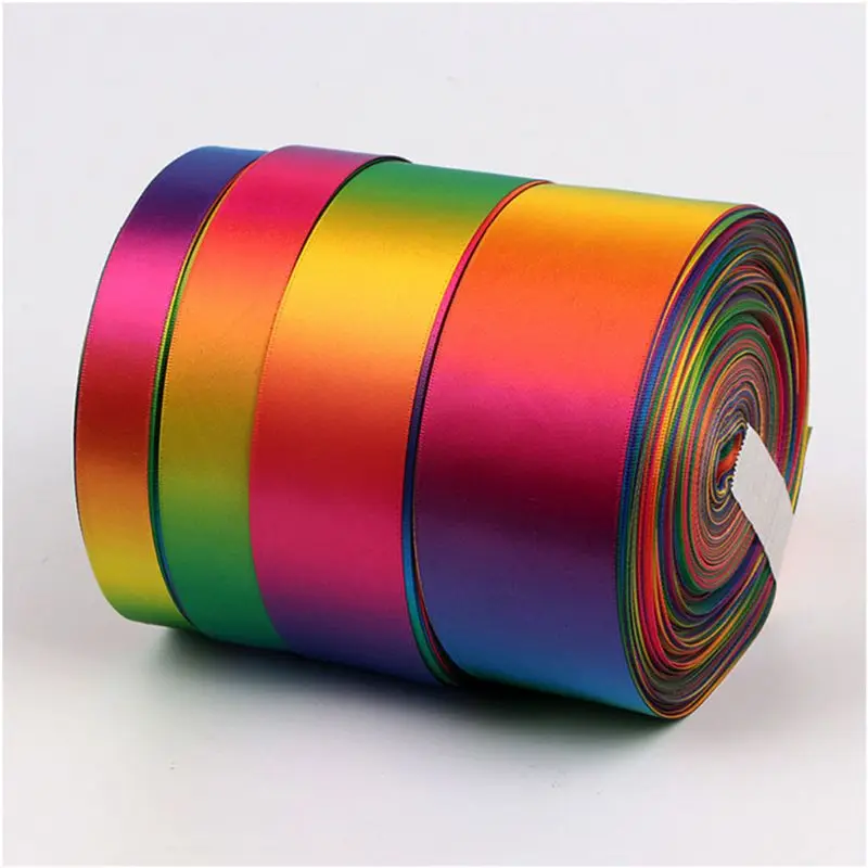 

50 Yards Double Sided Polyester Satin Ribbon Roll Gradient Rainbow Colorful Printed for DIY Handmade Hair Bow Gift Wrapping Deco