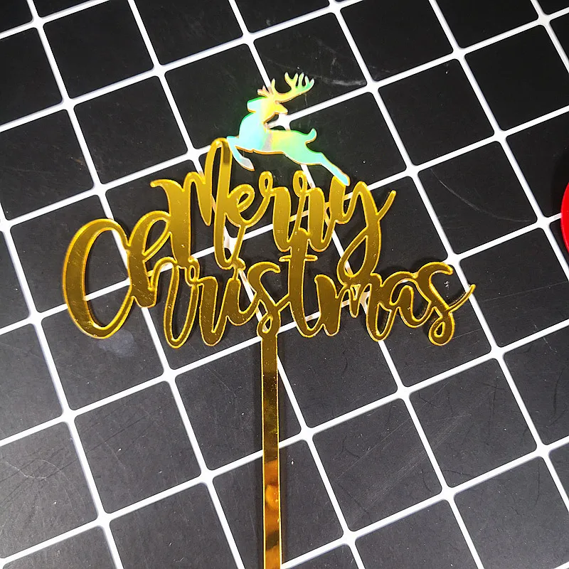 

New Arrival Acrylic Double Deer Merry Christmas Cake Topper New Year Cake Decoration cake Topper For Xmas Party Cake Decorations