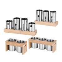 4 cup flatware holder stainless steel cutlery basket with wooden base stand for fork knife spoon chopsticks kitchen storage