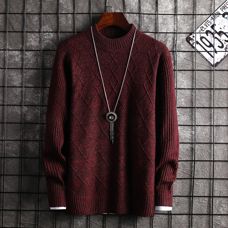 

Pullover men's sweater 2020 casual striped solid color sweater men's half-high collar stretch tight sweater slim knit top