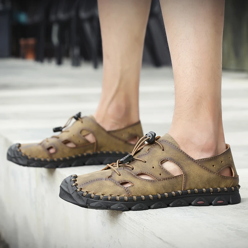 

Summer Sneakers Summer Flip Flops Mens Slippers Work Shoes Men's Sandals Zapatillas Hombre Verano Men Leather Big Size
