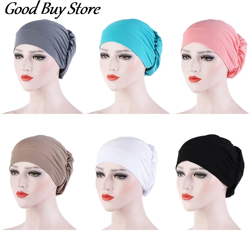 

Inner Hijabs Cap Casual Women Turban Head Wrap Hat Muslim Hijab Chemo Hats Turbantes Caps Fashion Headwear Headscarf Hair Bonnet