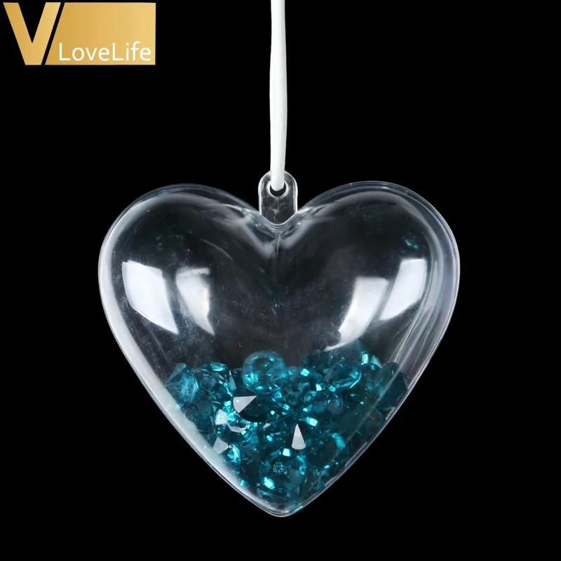 

10Pcs/Lot Christmas Decoration Clear Plastic Balls Transparent Bauble Xmas Ornament Heart Shape Romantic Tree Wedding Gift