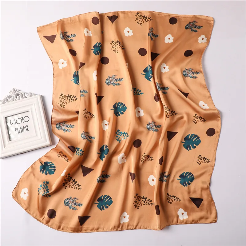 Модный Шелковый шарф с принтом 2020 квадратные женские шали шейный платок гладкие