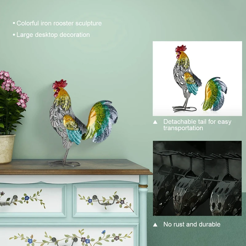 

Rooster Sculpture Modern Iron Ornament Art Home Decoration Handicraft Shelf and Desk Decoration Vibrant Colors Sculpture