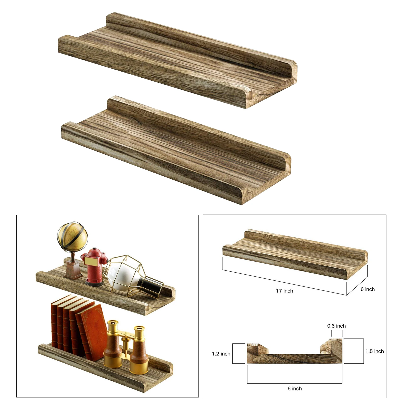 2 Pieces Rustic Driftwood Shelves Farmhouse Wall for Living Room B | Storage Holders & Racks
