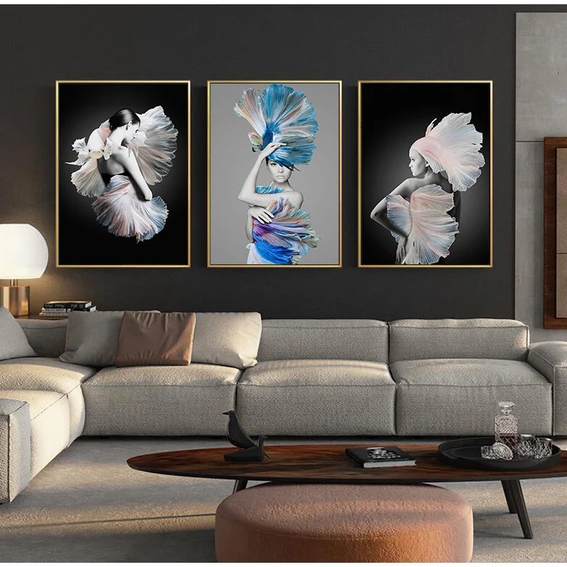Модные женские портрет рыбий Ангел холст художественные картины принты