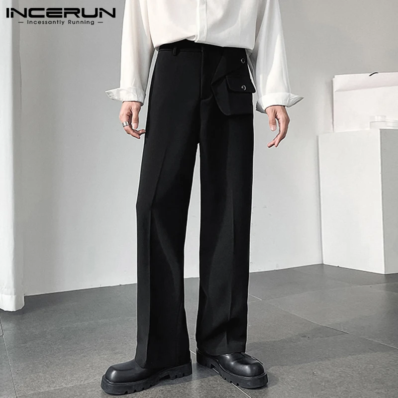 

INCERUN Solid Color Men Casual Pants Joggers Elastic Waist Streetwear Loose Straight Trousers 2021 Pockets Pantalones Hombre 5XL