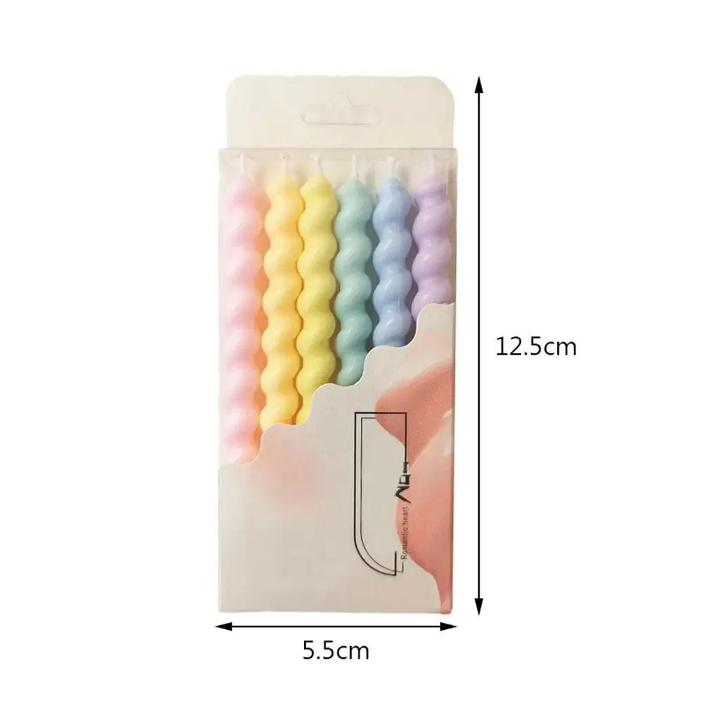 

6pcs/box Thread Color Birthday Cake Candles With Stand Wedding Party Decoration Supplies Romantic Heart Swirl Rainbow Candle Hot