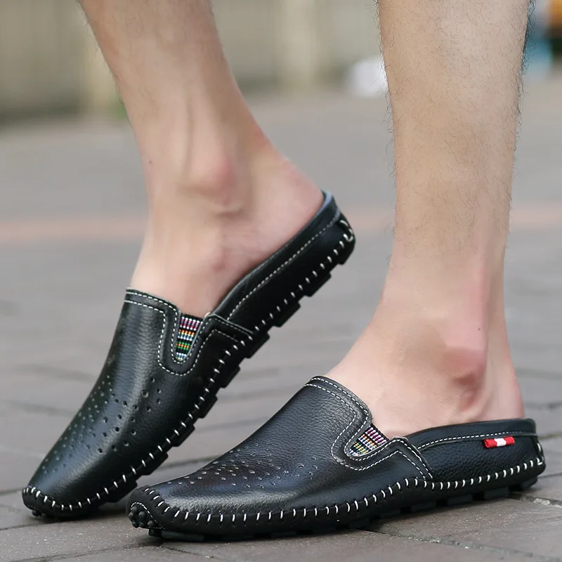 Genuine Leather Shoes Men Sandals 2021 Cow Summer Holiday Breathable Holes Footwear Male KA1500 | Обувь