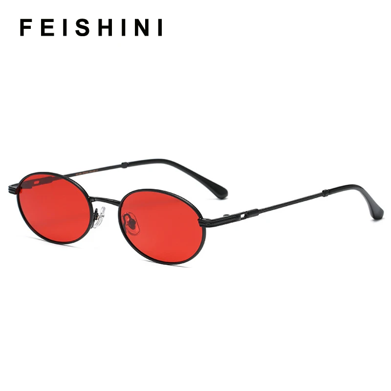 

FEISHINI Celebrity Sunglasses Women Polarized Luxury Brand Designer Original Tiny Metal Oval Fashion Red Drive Glasses Men Retro