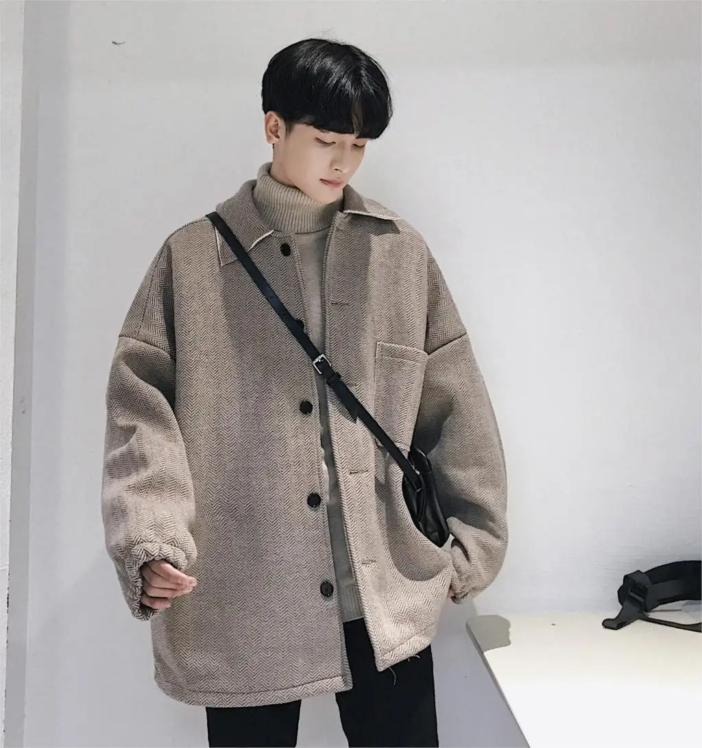 

2021 Men's Fashion Wool Blends Loose Trench Camel/grey Color Overcoat Loose Cashmere Jacket Long Business Coats Big Size M-3XL