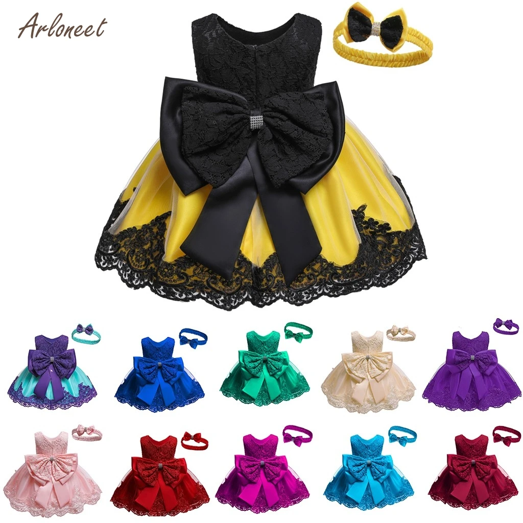ARLONEET kid baby girls dress Lace Bowknot Princess Wedding Formal Tutu Dress+Headband Set vestido de princesa infantil 2019 | Детская