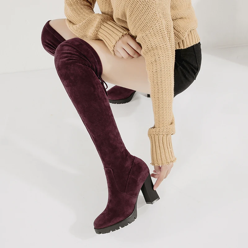 2019 Для женщин модные сапоги выше колена зимние женские высокие замшевые плюшевые