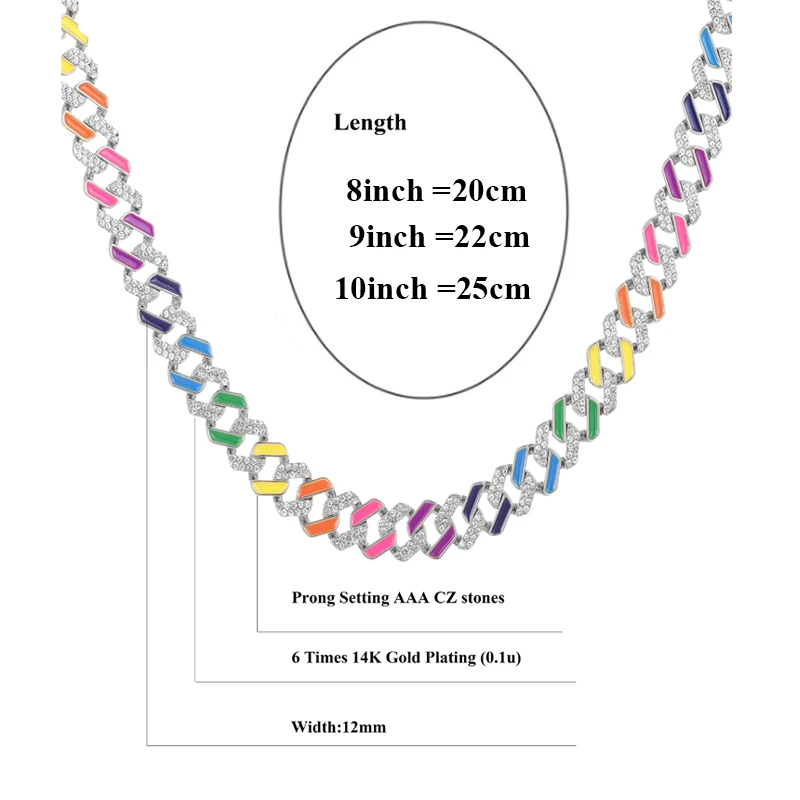 

Hip Hop 12MM 4 colors Full Iced Out Paved Pink Rose Rhinestones Miami Prong Cuban Chain CZ Bling Rapper Bracelet For Men Jewelry