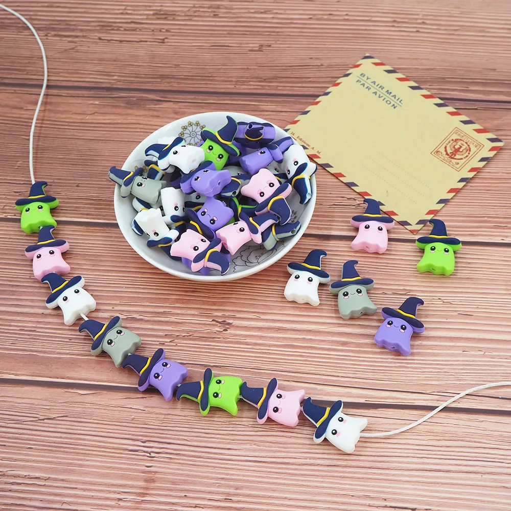 

Chenkai 50PCS Silicone Christmas Bat print Beads Baby Round Shaped Beads Teething BPA Free DIY Sensory Chewing Toy Accessories