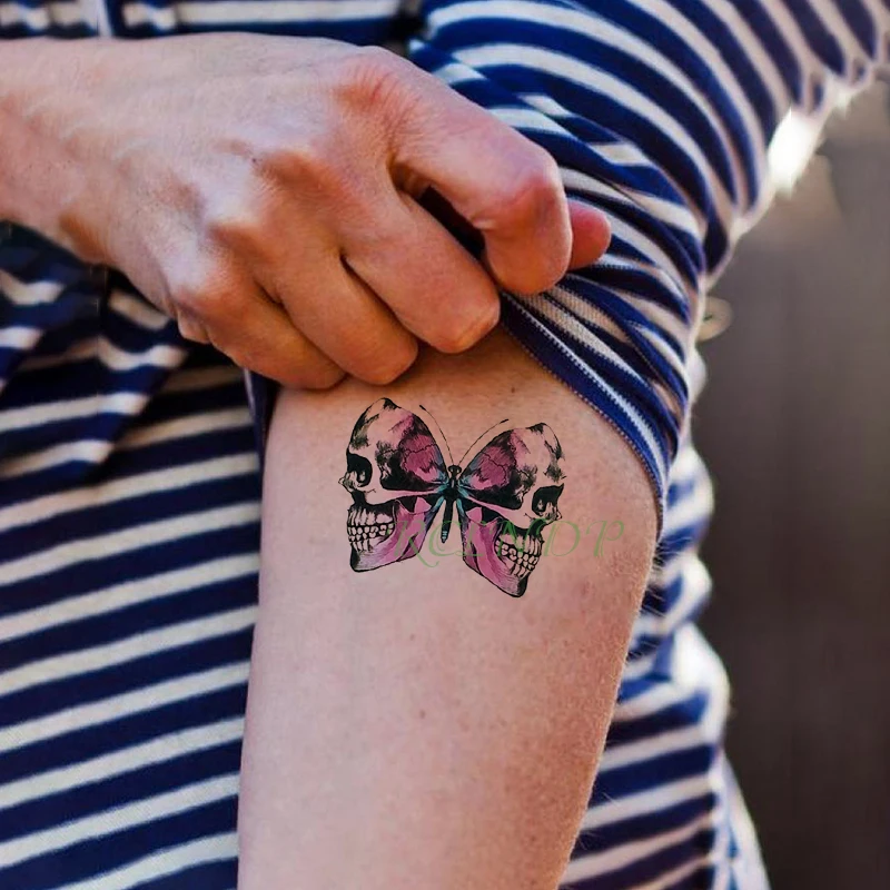 Водонепроницаемые временные тату наклейки череп цветок поддельные флэш-тату