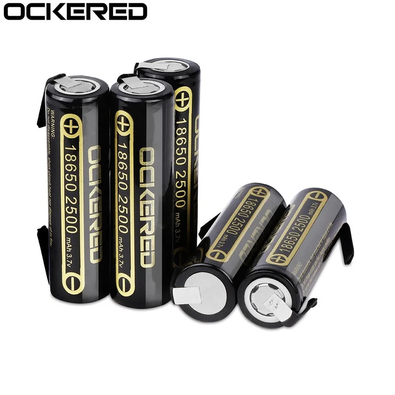

Ockered 10Pcs/Lot 18650 2500mAh Rechargeable Battery 3.7V INR18650 Replacement Batteries 25R M 20A Discharge + DIY Nickel Sheet