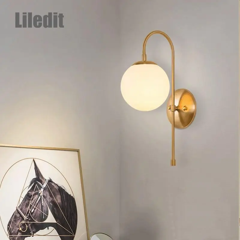 

Modern LED Wall Lamp Vintage Mirror Light Wall Sconce Metal Bathroom Light Fixtures Glass Ball Style light Bedroom Bedside decor