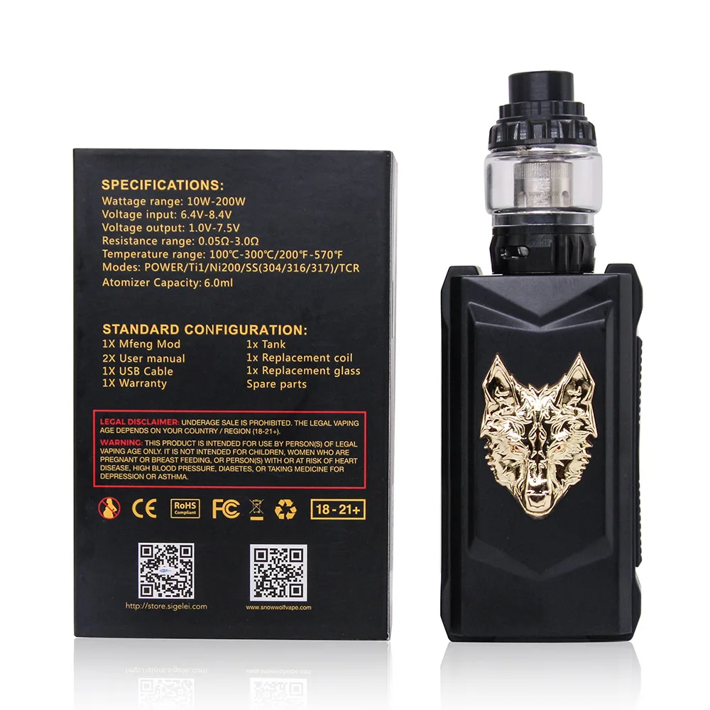 Оригинальный SnowWolf MFENG 200 Вт электронная сигарета комплект 6 мл Танк поле WF 0.2ohm/ 0.16ohm