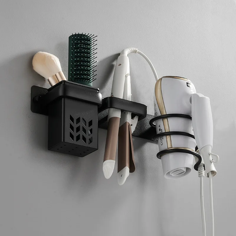 Black Hair Dryer Holder Novelty Households Rack Blow Bathroom Shelf Space Aluminum Wall Mounted Storage | Обустройство дома