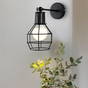 Retro Wall Lamp E27 Industrial Iron Cage LED Bedside Wall Lamp Industrie Vintage Attic Bedroom Living Room Kitchen Bar Wall Lamp