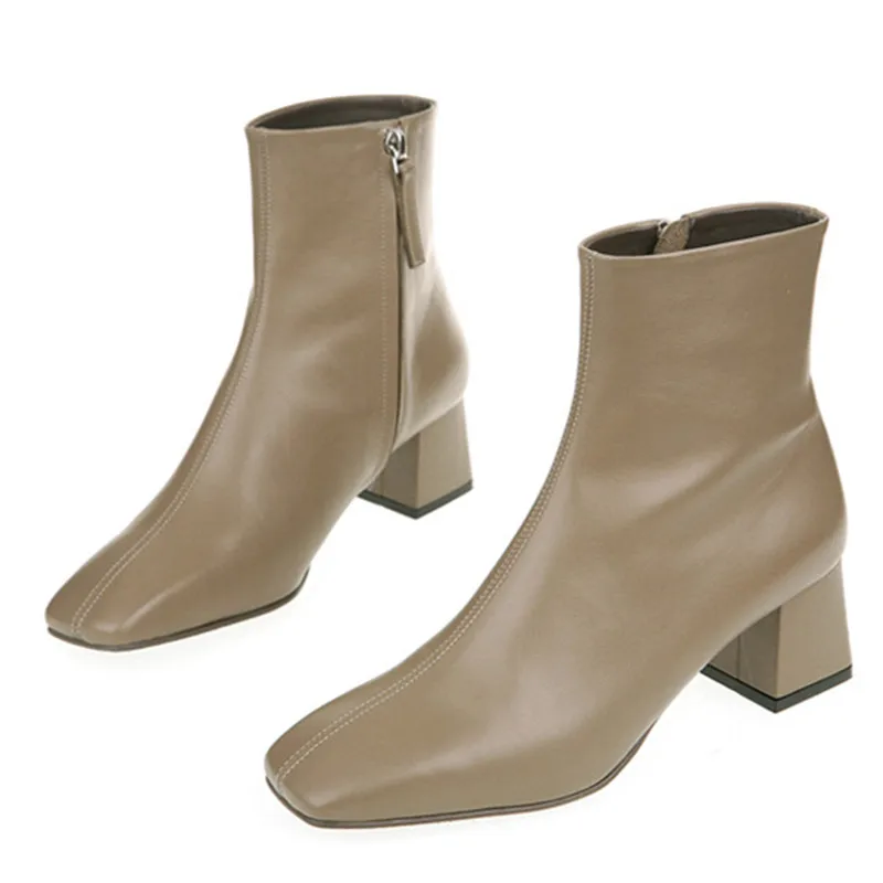 

MORAZORA Genuine leather boots thick heels square toe fashion ankle boots for woman autumn winter solid color ladies shoes
