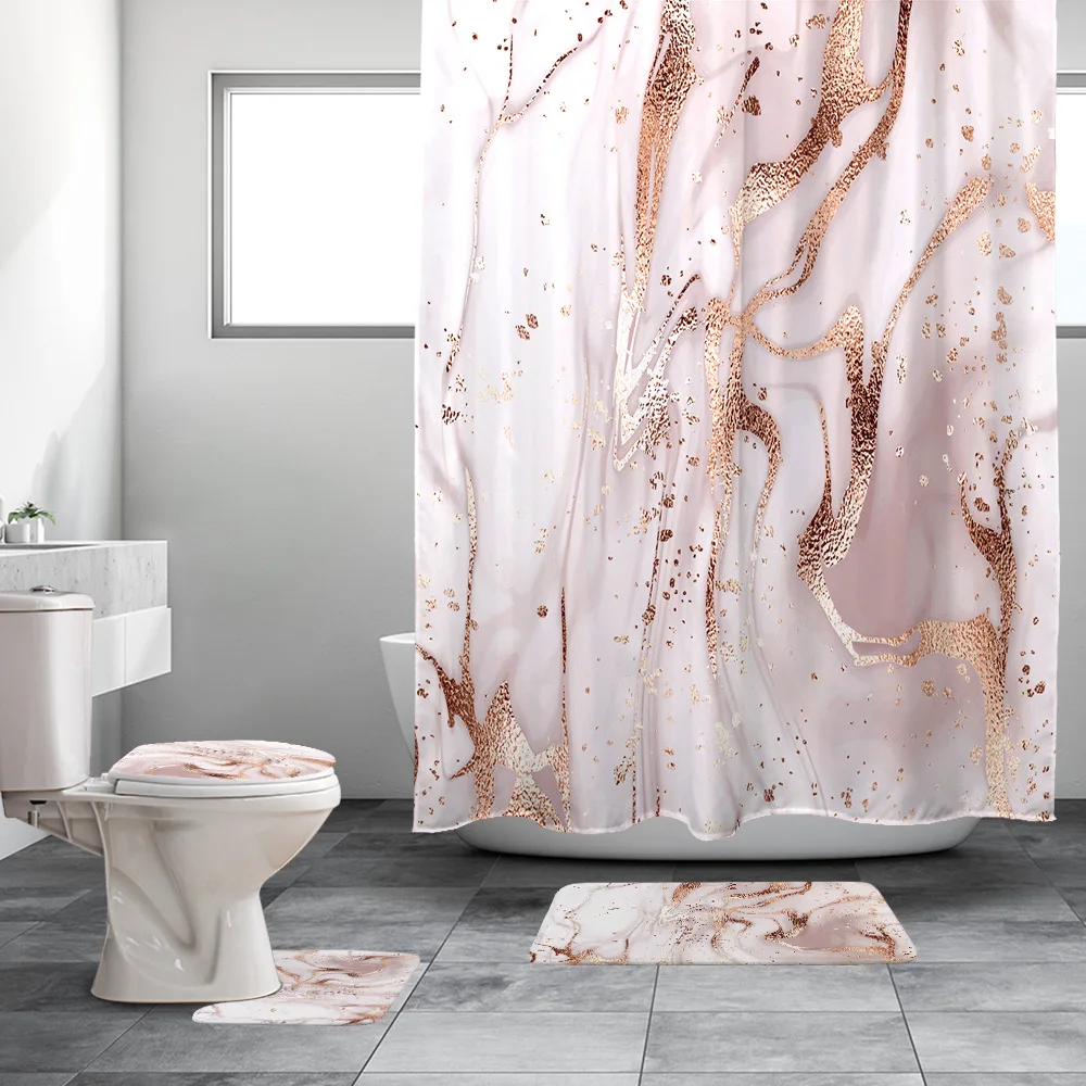 4PCS Marble Shower Curtains for Bathroom Sets Fabric with Hooks Curtain and Rug Waterproof | Дом и сад