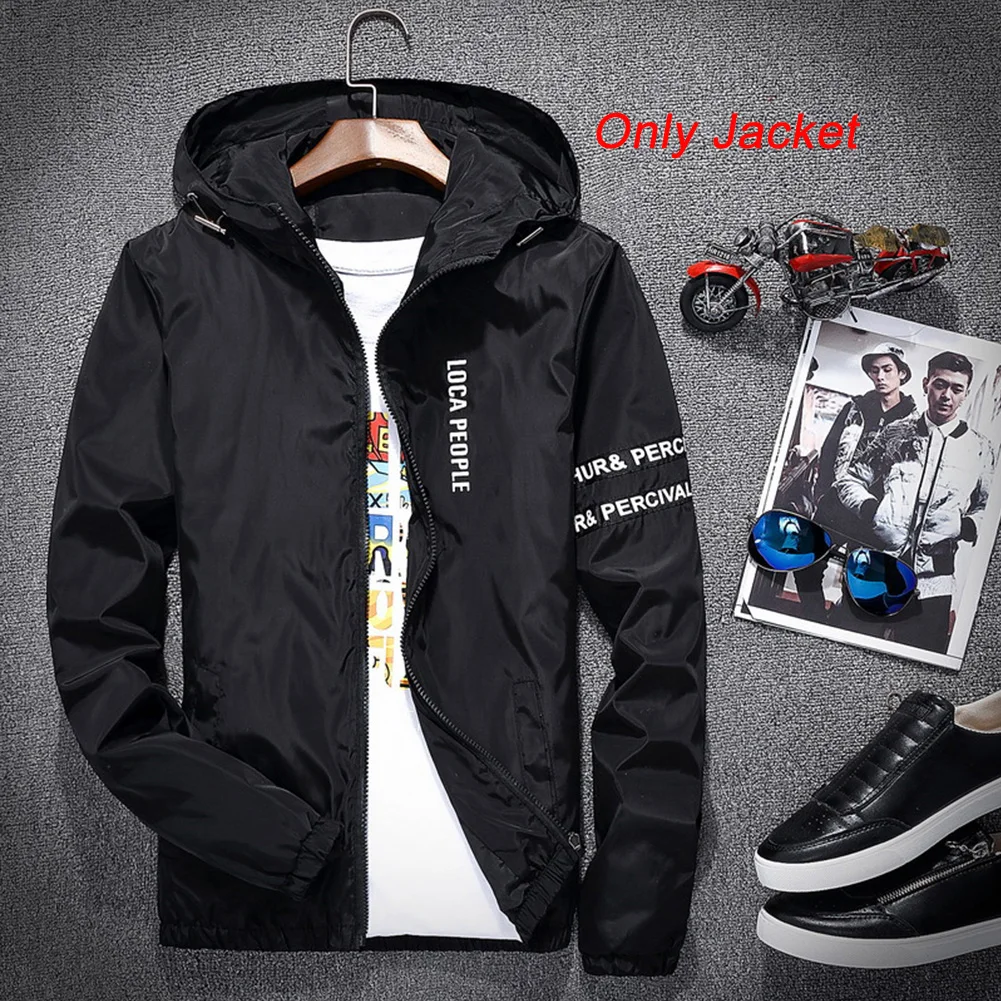 

Men Trendy Windbreaker Hooded Slim Fit Outwear Fabala Spring Autumn Long Sleeve